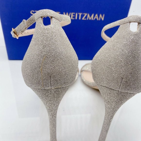 Stuart Weitzman Nudistsong High Heel Ankle Strap Sandal Platino Glitter US 10 B - Picture 10 of 10